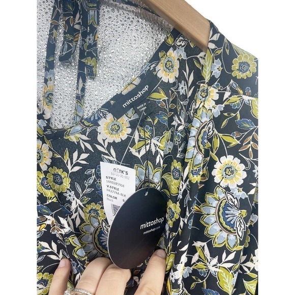 Mittoshop Polyester Scoop Neck Green Black Floral Tie Back Mini Dress L Boutique - Picture 2 of 6